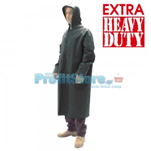 Αδιάβροχη Μακρυά Καπαρντίνα με Κουκούλα, EXTRA Heavy Duty Μαύρο 135εκ