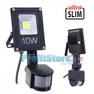 Ultra Slim Προβολέας LED 10w με Ανιχνευτή Κίνησης Λευκό 6000K Υψηλής Φωτεινότητας