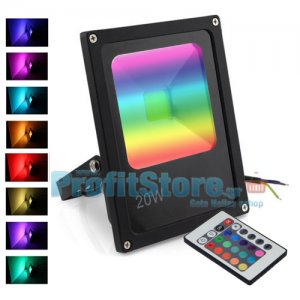Ultra Slim RGB LED Προβολέας 20W Αδιάβροχος με Τηλεχειρισμό &amp; Πολύχρωμο Φωτισμό