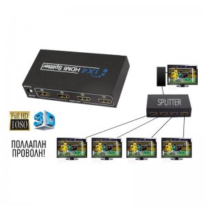 HDMI Splitter 1080P 3D Τεσσάρων Εξόδων με Τροφοδοτικό