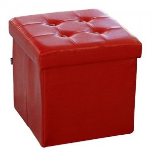 Σκαμπό Πτυσσόμενο με Αποθηκευτικό Χώρο 38x38x38cm απο Κόκκινο Faux Δέρμα, Muhler 102904