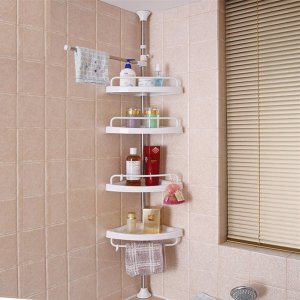 Πτυσσόμενη Ραφιέρα 100-320cm Ντουζιέρας Μπάνιου , Κουζίνας Γωνιακή με 4 Ράφια &amp; Πετσετοκρεμάστρα