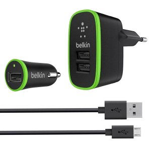 Σετ Αντάπτορα Φορτιστή Belkin για Πρίζα &amp; Αναπτήρα Αυτοκινήτου &amp; Καλώδιο Micro USB