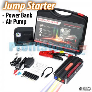 Εκκινητής Power Bank &amp; Κομπρεσέρ Τρόμπα Αέρος Αυτοκινήτου με LED Φακό Αστυνομίας - Jump Starter Τροφοδοτικό - Φορτίζει από Κινητό μέχρι Αυτοκίνητο