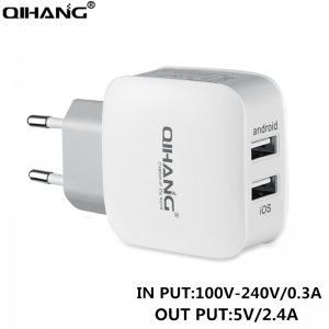 Αντάπτορας Φορτιστής Ρεύματος QIHANG 2.4 A με 2 Θύρες USB - Travel USB Charger