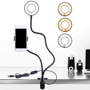 LED Φωτιστικό Ring Light Δαχτυλίδι με Κλιπ &amp; Βάση Κινητού Τηλεφώνου Γραφείου USB