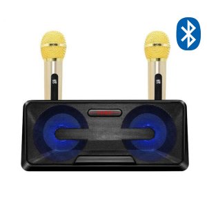 Φορητό Καραόκε Ηχείο Bluetooth με 2 Ασύρματα Μικρόφωνα &amp; Φωτισμό LED - Ηχοσύστημα Μπαταρίας