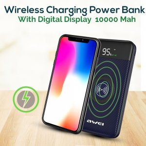 Φορητός Ασύρματος Φορτιστής - Power Bank Awei LCD Screen, USB,Micro USB, Port,Wireless Charging 10000mAh P71K
