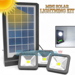Mini Ηλιακό Σύστημα Φωτισμού με Powerbank USB, Ηλιακό Πάνελ 3W - Επιτοίχιο Φωτιστικό &amp; 3 x Προβολείς LED 80LM - Solar Panel Lightning System