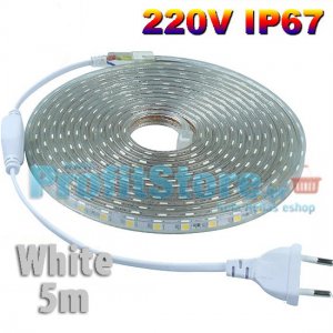 Ανθεκτική Λευκή Αδιάβροχη IP67 220V Ταινία SMD LED 5m Heavy Duty Σετ
