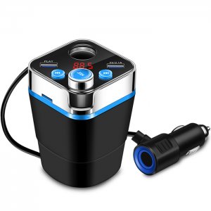 Bluetooth Fm Transmitter Handsfree, Διπλός Φορτιστής Dual USB 5V &amp; Βολτόμετρο - USB,SD MP3 Player για Ποτηροθήκη - Ασύρματος Πομπός Αυτοκινήτου