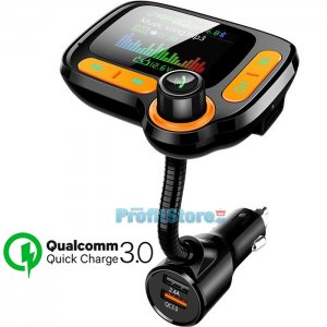 Ασύρματος Πομπός Bluetooth με Μεγάλη Οθόνη, USB, SD, AUX, MP3 Player, Φορτιστής 2x USB Fast Charge &amp; Βολτόμετρο Αυτοκινήτου - Car FM Transmitter