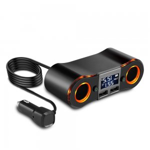 Splitter Αναπτήρα με Dual 2x Φορτιστή USB και Βολτόμετρο