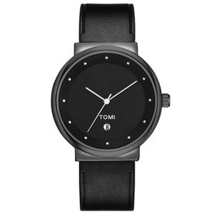 Ανδρικό Ρολόι TOMI - Leather Casual Analog Watch For Men Μαύρο