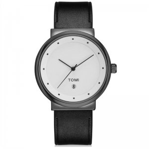 Ανδρικό Ρολόι TOMI - Leather Casual Analog Watch For Men Μαύρο - Λευκό