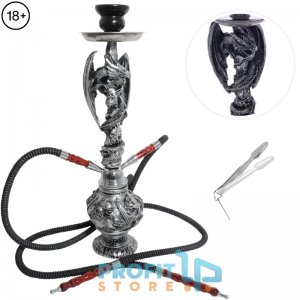 Μεγάλος Ναργιλές με 2 Σωλήνες - Ασημί Δράκος - Shisha Hookah Silver Dragon - 49cm
