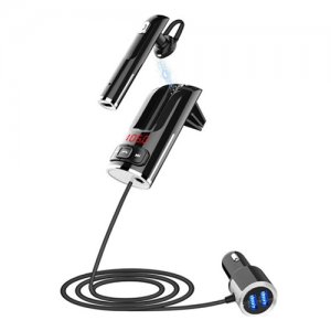 Πομπός FM Transmitter με Handsfree Ακουστικό -  Αναμεταδότης Σήματος Bluetooth &amp; 2x USB Φορτιστής Αυτοκινήτου