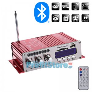 Φορητός Hi-Fi Bluetooth Στέρεο Ραδιοενισχυτής 40W USB, SD, FM MP3 12V - Ενισχυτής Αυτοκινήτου με Τηλεχειριστήριο - Κόκκινο