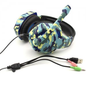Gaming Ρυθμιζόμενα Ακουστικά Κεφαλής On Ear με USB Jacks 3,5mm &amp; Μικρόφωνο για Υπολογιστή - Ενσύρματα PC Headset Μπλε Παραλλαγής