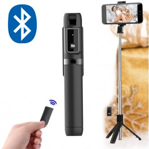 Ασύρματο 360ᵒ Bluetooth Πτυσσόμενο Μπαστούνι Κινητού 67cm &amp; Τρίποδο για Selfie Φωτογραφίες με Χειριστήριο - Wireless Mini Tripod Selfie Stick Μαύρο