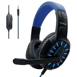 Gaming Ρυθμιζόμενα - Ελαστικά Ακουστικά Κεφαλής με Μικρόφωνο Jack 3,5mm On Ear για Υπολογιστή - Ενσύρματα PC&amp; PS4 Headset Μπλε
