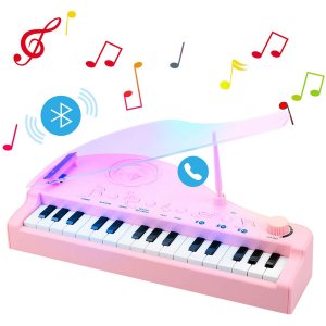 Μίνι Παιδικό Bluetooth Πιάνο Πολυλειτουργικό - Ηχείο &amp; LED Φωτιστικό Αφής - Mini Bluetooth Audio Night Light Piano Ροζ