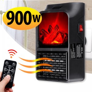 Μίνι Τζάκι Αερόθερμο με Εφέ Φλόγας 900Watt - Σόμπα Πρίζας με Θερμοστάτη, Χρονοδιακόπτη, LED Οθόνη &amp; Τηλεχειριστήριο - Flame Heater DP198 ΟΕΜ