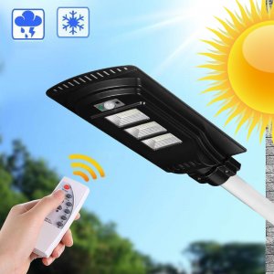 Τριπλό Αδιάβροχο Ηλιακό Φωτιστικό 60W LED με Φωτοβολταϊκό Πάνελ, Ανιχνευτή Κίνησης,  Φωτοκύτταρο - Προβολέας Δρόμου