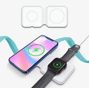 Διπλός Ασύρματος Mini Φορτιστής MagSafe iPhone &amp; iWatch - Qi Wireless Double Charger