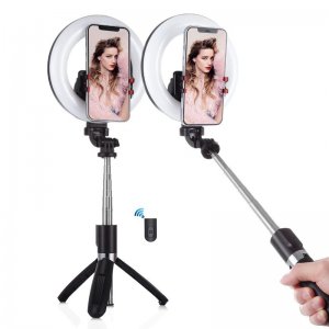 Φωτιστικό Δαχτυλίδι LED Ring Light &amp; Bluetooth Selfie Stick 2 σε 1 με Ρυθμιζόμενη Θερμοκρασία &amp; Ένταση Φωτός,Τρίποδο Στήριξης &amp; Τηλεχειριστήριο OEM