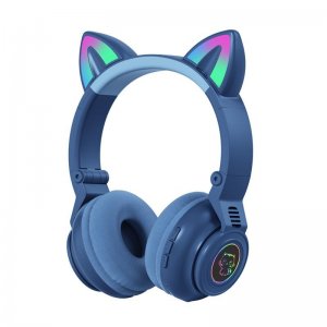 LED Bluetooth Ασύρματα On-Ear Ακουστικά Αυτιά Γάτας με Εναλλασσόμενο Φωτισμό - Wireless Cat Ear Headphones Μπλε
