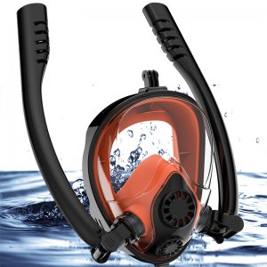 Full Face Snorkel Mask - Ολοπρόσωπη Μάσκα Θάλασσας,Κατάδυσης με 2 Αναπνευστήρες &amp; Βάση για Action Camera L,XL για Ενήλικες HJKB K2 Πορτοκαλί,Μαύρη OEM
