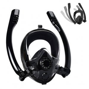 Sub Full Face Snorkel Mask - Ολοπρόσωπη Μάσκα Θάλασσας , Κατάδυσης με 2 Αναπνευστήρες και Βάση για Action Camera S,M για Παιδιά HJKB K2 Μαύρη OEM