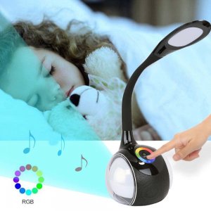 Smart Φωτιστικό Αφής LED &amp; Bluetooth Ηχείο με Εύκαμπτο Βραχίονα - Colour Control Speaker Table Lamp &amp; Night Light Μαύρο