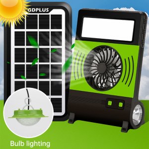 Mini Ηλιακό Σύστημα Φωτισμού LED &amp; Φόρτισης με Ανεμιστήρα, Φακό, Φωτιστικό SOS &amp; Φωτοβολταϊκό Πάνελ - Camping Solar Lights HD 8070