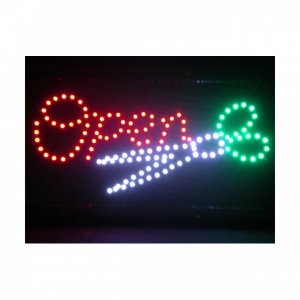 Led Φωτιζόμενη Διαφημιστική Πινακίδα OPEN Έγχρωμη για Κουρείο - Κομμωτήριο με Αλυσίδα