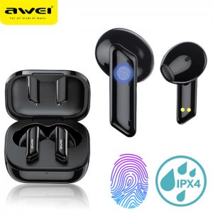 Αδιάβροχα Bluetooth Ακουστικά TWS HiFi Sound με Θήκη Φόρτισης Ασύρματα AWEI T36 - Black