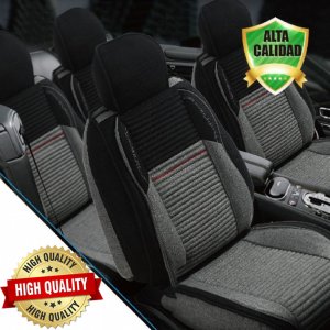 Premium Σετ Universal Ανατομικά Καλύμματα Καθισμάτων Αυτοκινήτου από Αφρώδες Ύφασμα σε Μαύρο,Γκρι Χρώμα με Κόκκινη Ρίγα 7τμχ