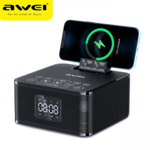 Φορητό Ρολόι , Ηχείο , PowerBank 8000mAh με Ασύρματο Φορτιστή, Bluetooth Σύνδεση &amp; Μπαταρία Επαναφορτιζόμενη USB 4 σε 1 AWEI