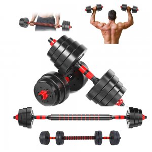 Super Σετ 2 σε 1 Γυμναστικής με Μπάρα &amp; Αλτήρες 15kg Βάρη - Βαράκια με Αντιολισθητικές Λαβές Μαύρο - Κόκκινο
