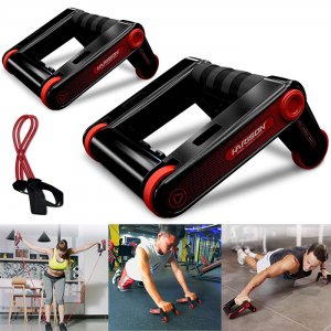 Πολύ - Λαβές Εκγύμνασης για Push Ups, Κοιλιακούς &amp; Βάρη με Τροχούς &amp; Λάστιχα 3 σε 1 - Wheel Rollers &amp; Push up Bars