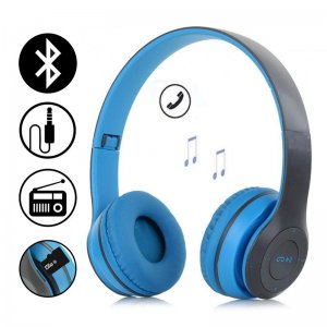 Ασύρματα Ακουστικά Bluetooth με Ενσωματωμένο Μικρόφωνο &amp; Υποδοχή για MicroSD - Wireless BT Over Ear P47, Μπλε
