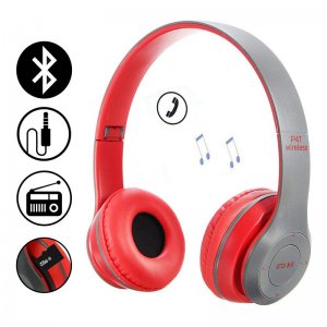 Ασύρματα Ακουστικά Bluetooth με Ενσωματωμένο Μικρόφωνο &amp; Υποδοχή για MicroSD - Wireless BT Over Ear P47, Κόκκινα