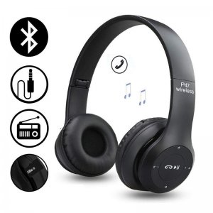 Ασύρματα Ακουστικά Bluetooth με Ενσωματωμένο Μικρόφωνο &amp; Υποδοχή για MicroSD - Wireless BT Over Ear P47, Μαύρα