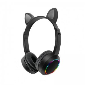 Bluetooth Ασύρματα Ακουστικά Αυτιά Γάτας με Πολύχρωμα Φώτα RGB &amp; Ενσωματωμένο Μικρόφωνο - Wireless Cat Ear Headphones AKZ-K24 Μαύρα