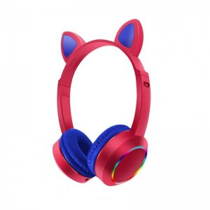 Bluetooth Ασύρματα Ακουστικά Αυτιά Γάτας με Πολύχρωμα Φώτα RGB &amp; Ενσωματωμένο Μικρόφωνο - Wireless Cat Ear Headphones AKZ-K24 Κόκκινο