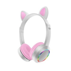 Bluetooth Ασύρματα Ακουστικά Αυτιά Γάτας με Πολύχρωμα Φώτα RGB &amp; Ενσωματωμένο Μικρόφωνο - Wireless Cat Ear Headphones AKZ-K24 Λευκά