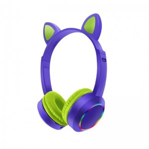 Bluetooth Ασύρματα Ακουστικά Αυτιά Γάτας με Πολύχρωμα Φώτα RGB &amp; Ενσωματωμένο Μικρόφωνο - Wireless Cat Ear Headphones AKZ-K24 Μωβ