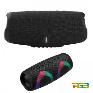 Αδιάβροχο Φορητό Ηχείο Bluetooth 10W, Stereo Surround, 2 Μεγάφωνα, RGB Φωτισμό, Mic, USB, AUX, Κάρτα Μνήμης, FM Radio, Μαύρο, Charge5, OEM