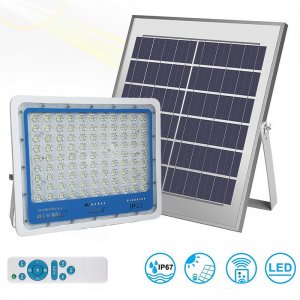 Ηλιακός Προβολέας LED, 100 W, Αδιάβροχος IP67 με Φωτοβολταϊκό Πάνελ, Τηλεχειριστήριο &amp; Χρονοδιακόπτη